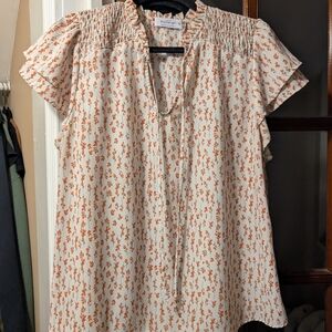 Women's Floral Top - Cream and Orange